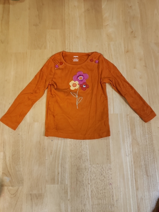 Gymboree Other - VTG Gymboree Girls Orange Floral Applique Long Sleeve Button Accent Top Size 4